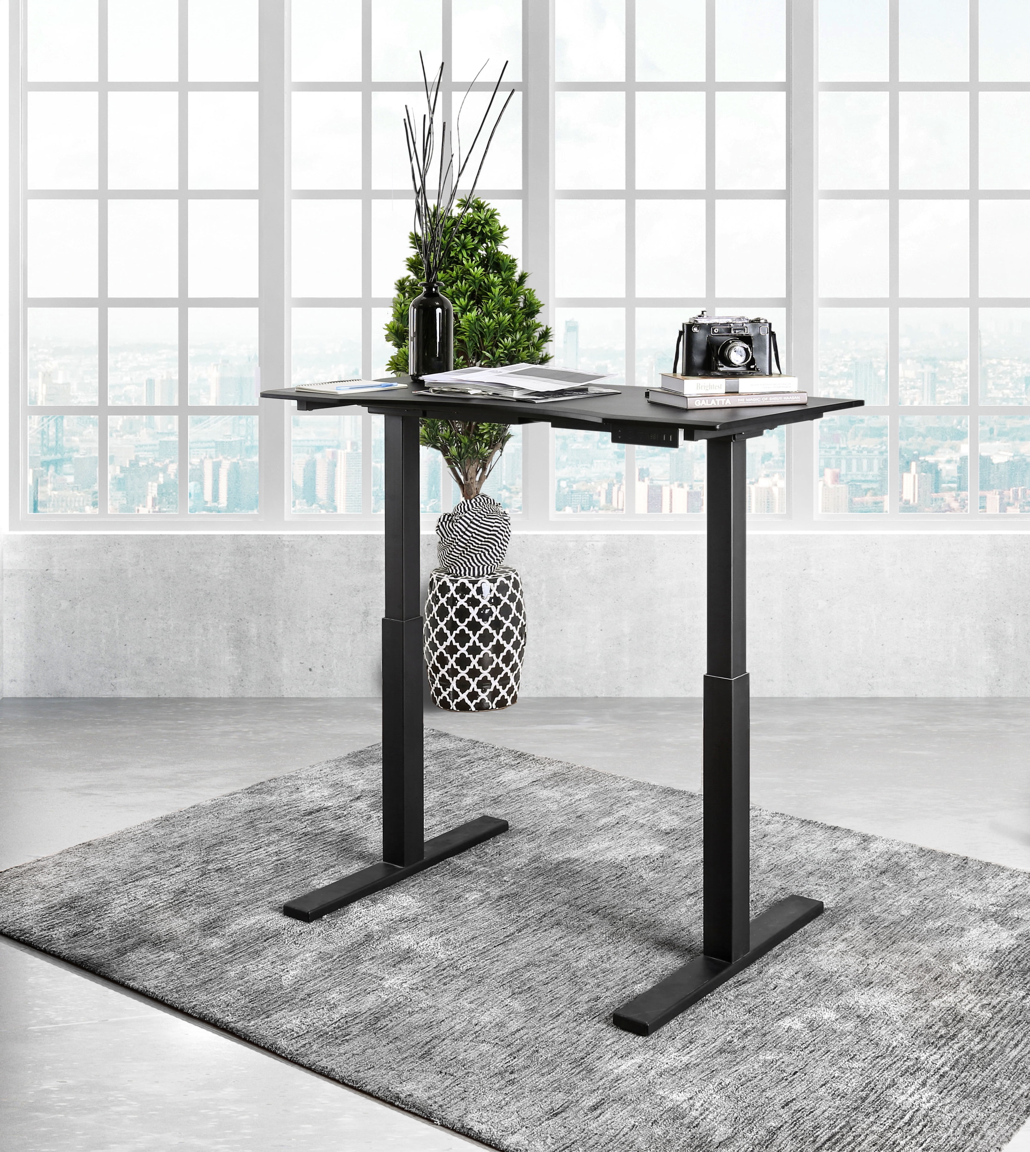 Furniture of America Peter Contemporary Adjustable Height Desk, Large, Black