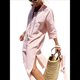 thumbnail image 2 of Vestido Camisero Informal para Mujer, con Solapa, 3/4, Cuello Abotonado, Abertura y Lazo, Vestido Maxi Estilo Resort. Rosa M, 2 of 8