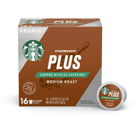 Starbucks Plus Coffee Medium Roast 2X Caffeine Single Cup Coffee for Keurig Brewers, One Box of 16 (16 Total K-Cup