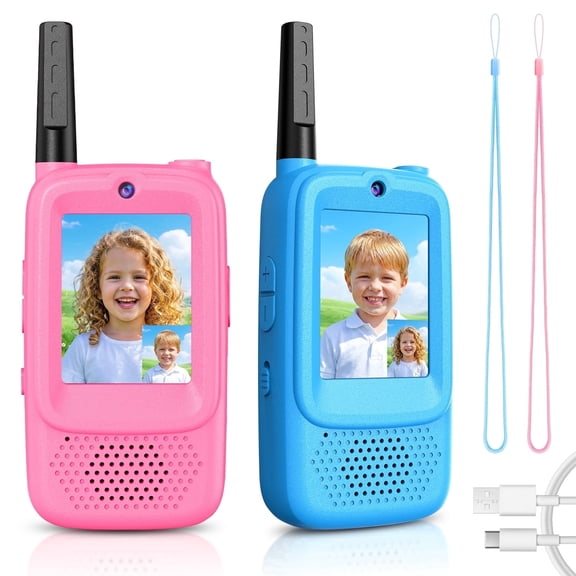 UUSUOO Video Walkie Talkies for Kids,2 Pack Rechargeable Kids Video Walkie Talkies with Voice Changer,Indoor Outdoor Toys for Kids,Christmas Birthday Gift for Boys Girls 3-12,Blue/Pink