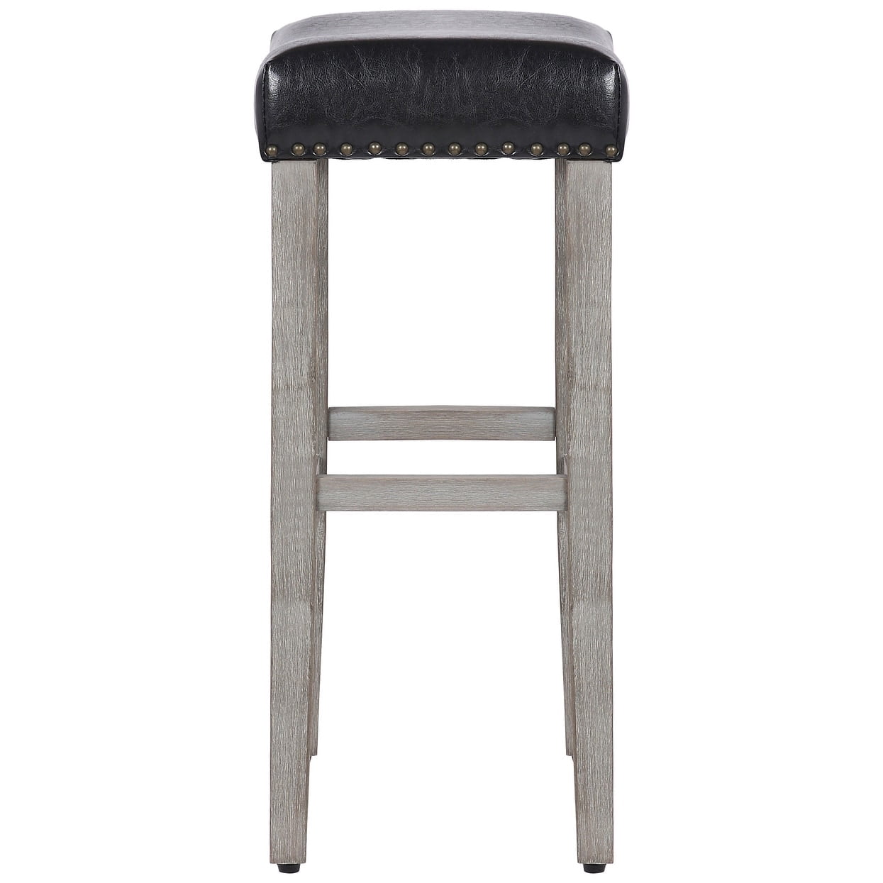 Polytrends Jameson Upholstered Polyester 29" Bar Stool - Saddle Seat (Set of 2) Gray Legs Leather