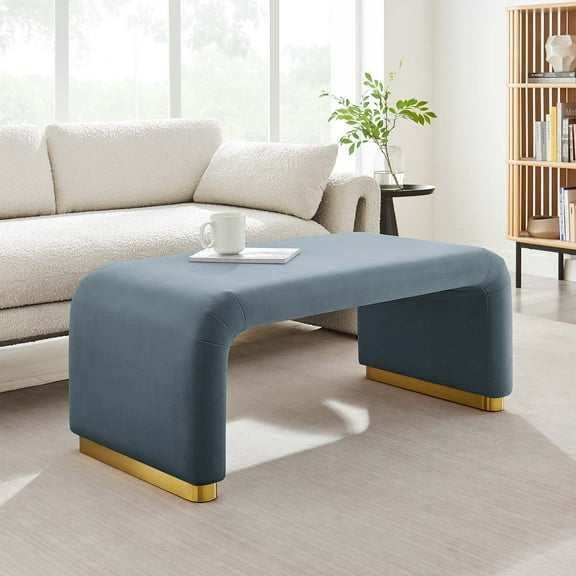 Koda Performance Velvet Waterfall Ottoman in Brass Cadet Blue