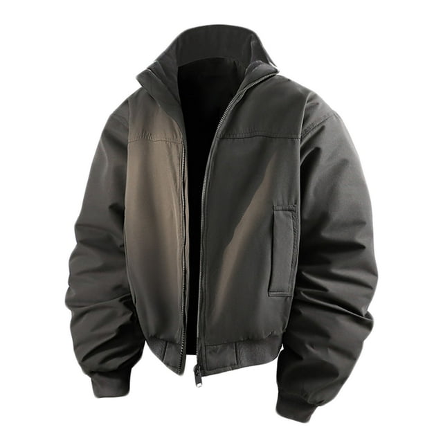 Lovzfmll Men's Workwear Puffer Jacket Stand Collar Quilted Short Length Casual Gray, 4XL