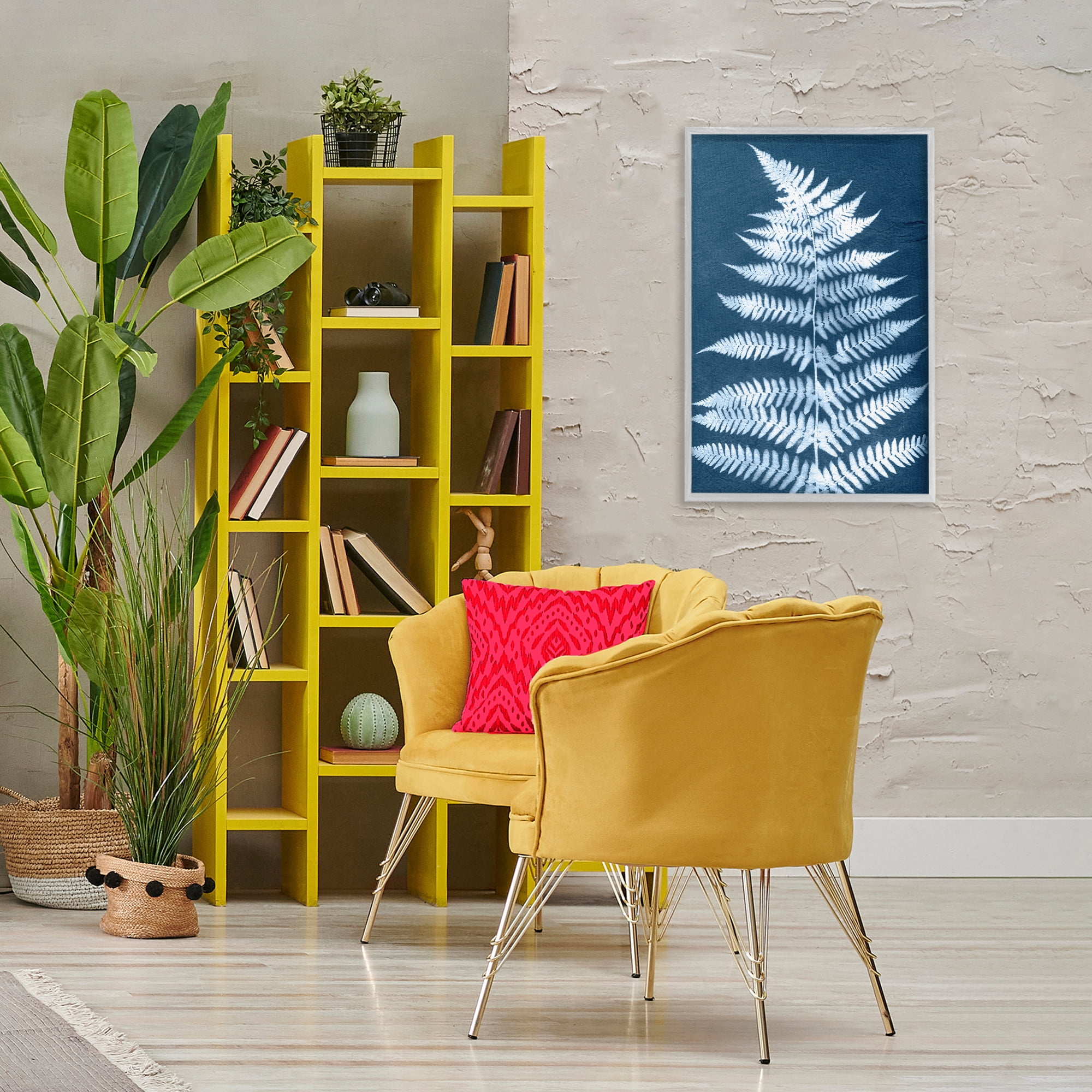 Stupell Industries Forest Fern in Blue Botanical & Floral Painting Gray Framed Art Print Wall Art, 20 x 30