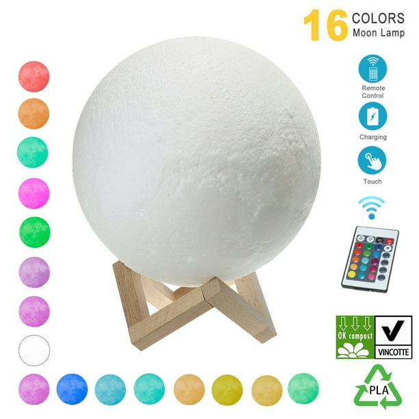 Moon Lamp Hanging 3d Printing Moon Light Led 16 Colors Night Lamp With Wooden Stand Touching Remote Control Walmart Com Walmart Com