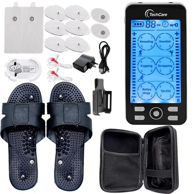 Estimulador muscular Tens con 24 modos, masajeador de pulso EMS para cuello, espalda, piernas y hombros, con zapatillas de reflexología y estuche de viaje de EVA.