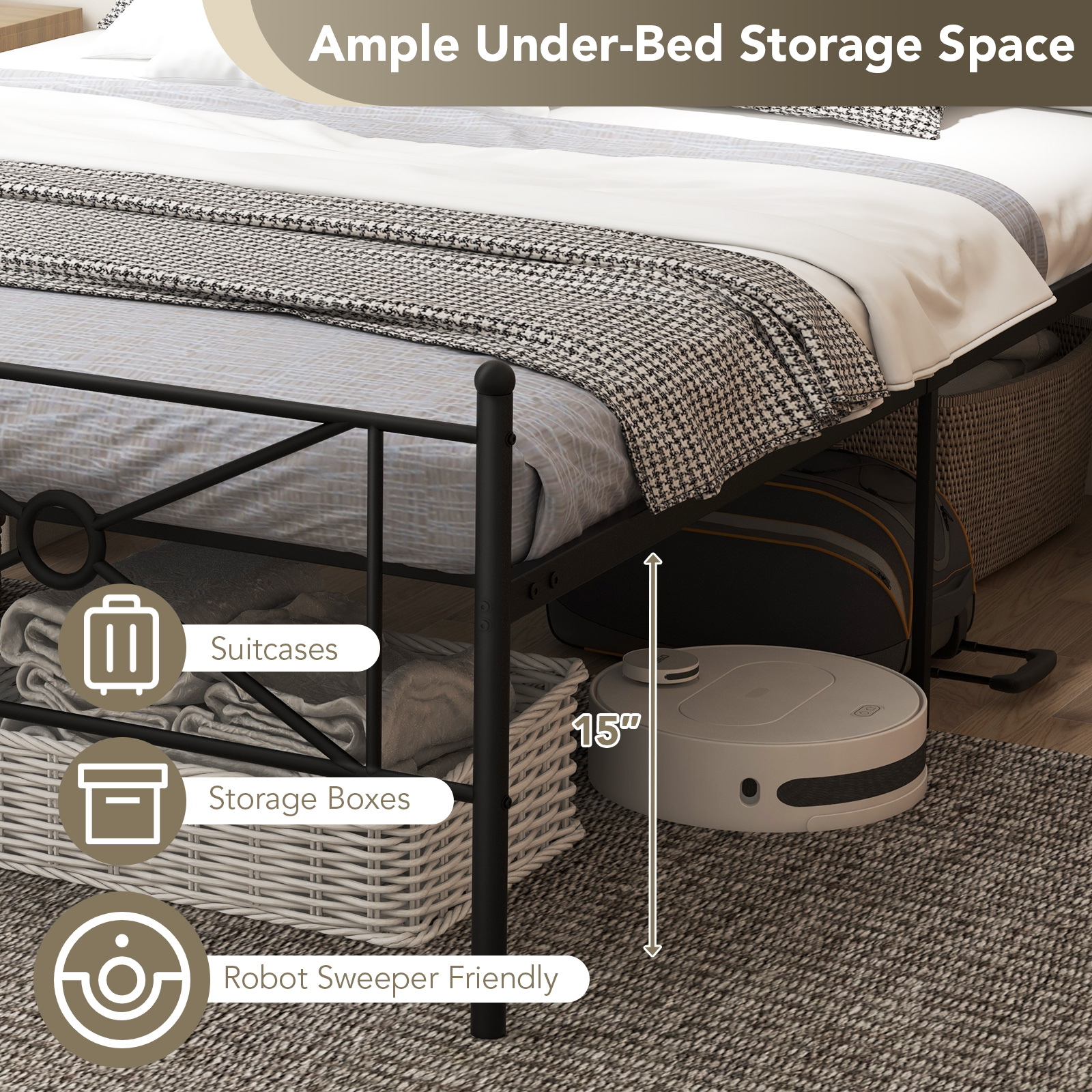 Giantex Queen Size Metal Bed Frame, Platform Steel Slat Support Basic Mattress Foundation, No Box Spring Needed, Noise Free