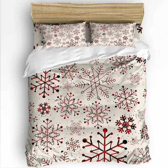 Christmas Twin Size Comforter Set, Winter Snowflakes Linen Vintage Soft Bedding for All Seasons, 4 Pcs Bed Set with 1 Comforter (68"x86") ,1Sheet(66"x116"), 2 Pillowcases (19"x29")
