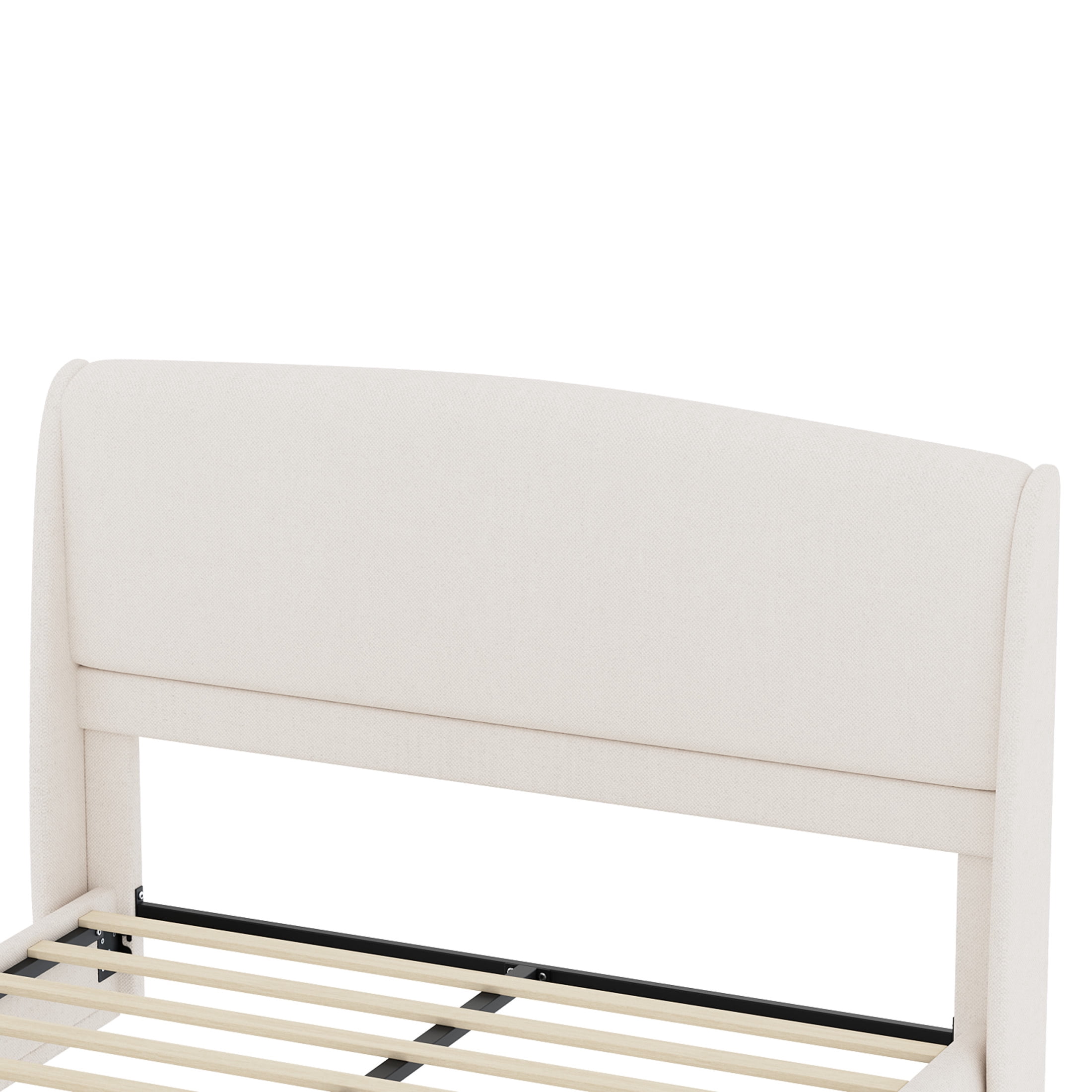 Noble House Queen Size Linen Upholstered Platform Bed with Wingback Headboard, Beige