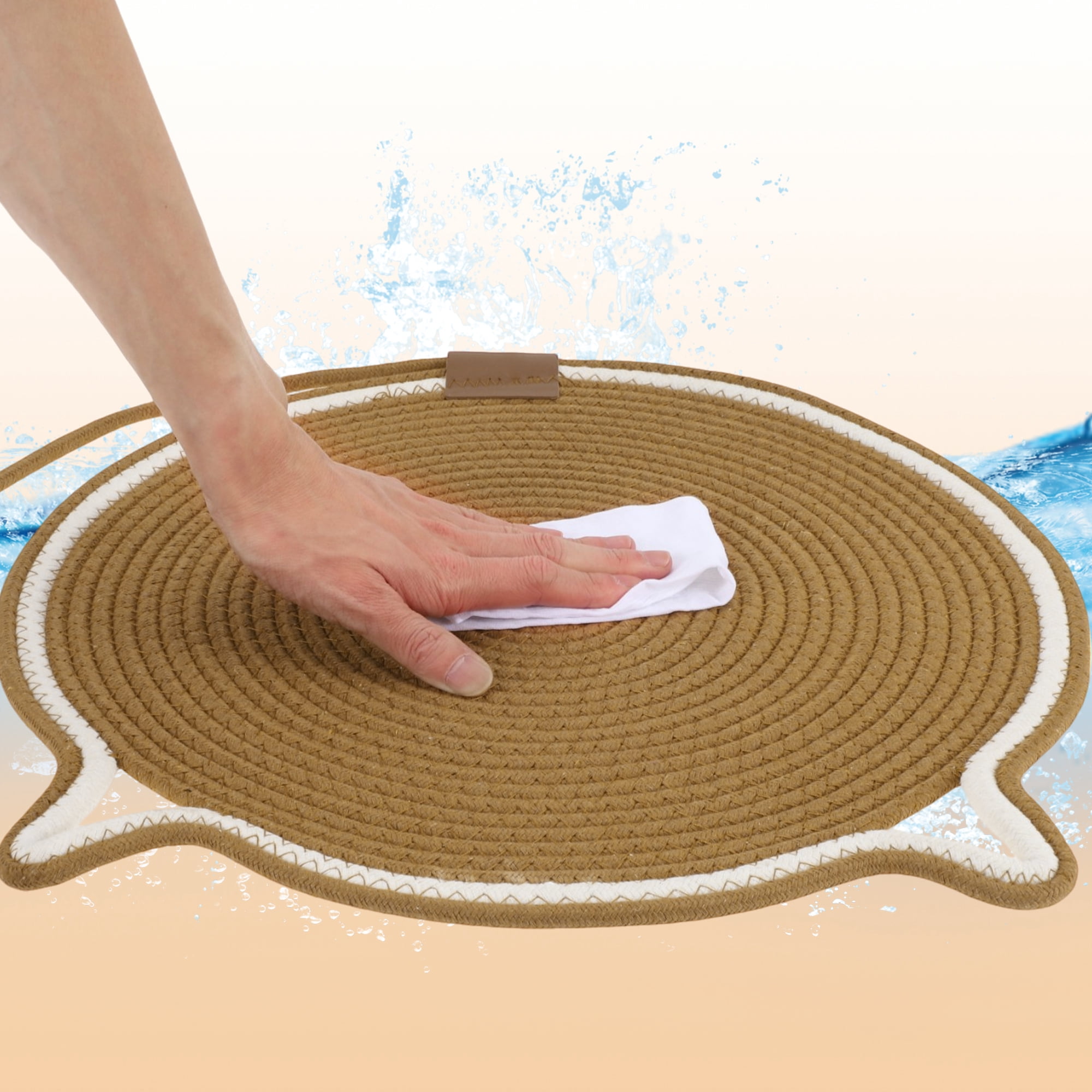 Unique Bargains Cat Scratcher Mat with A Cat Ball Cotton Rope Brown [19.69"]
