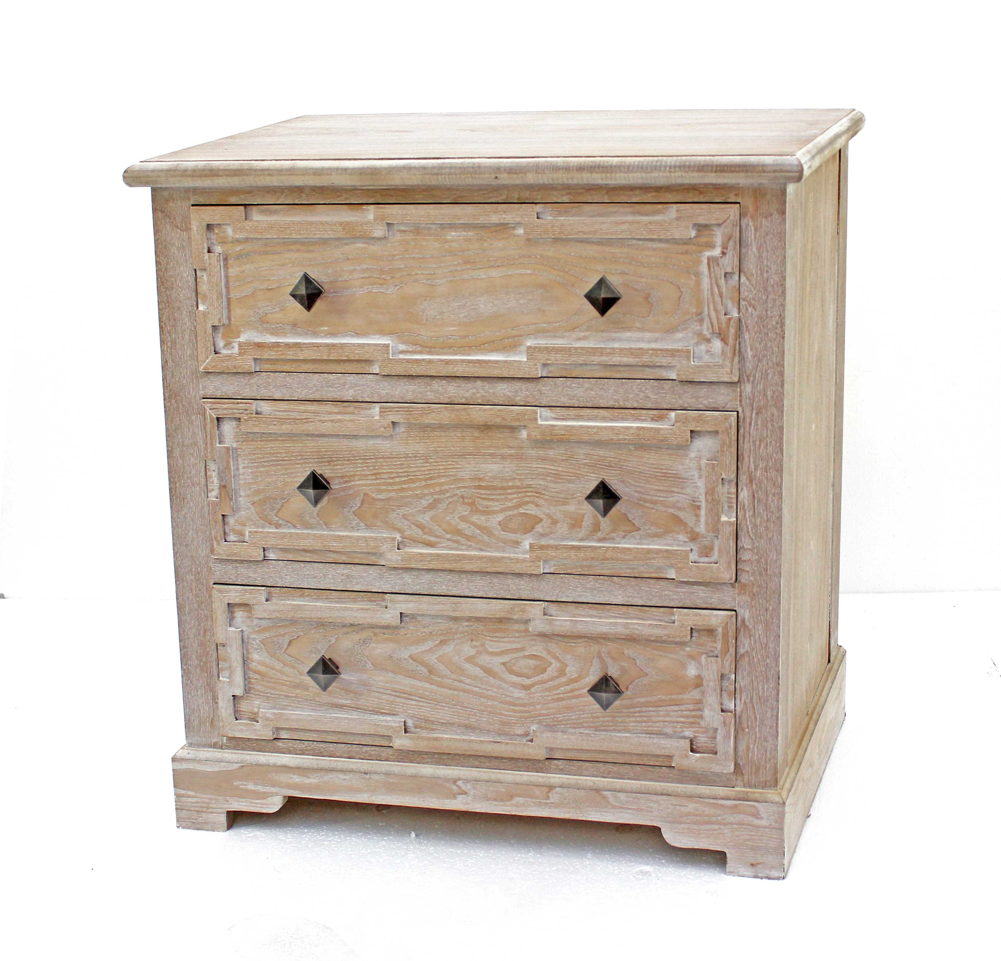 32" X 32" X 16" Natural 3 Drawer Rustic WhiteWashed Wooden