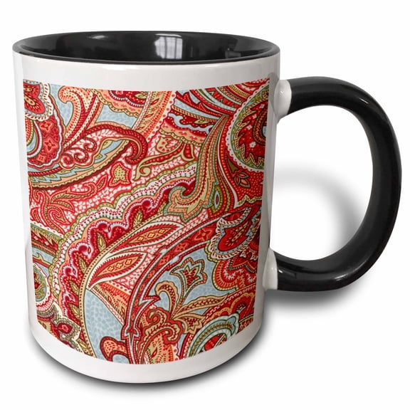 3drose, Retro Red N Blue Paisley Pattern, 15oz Two-tone Black Mug