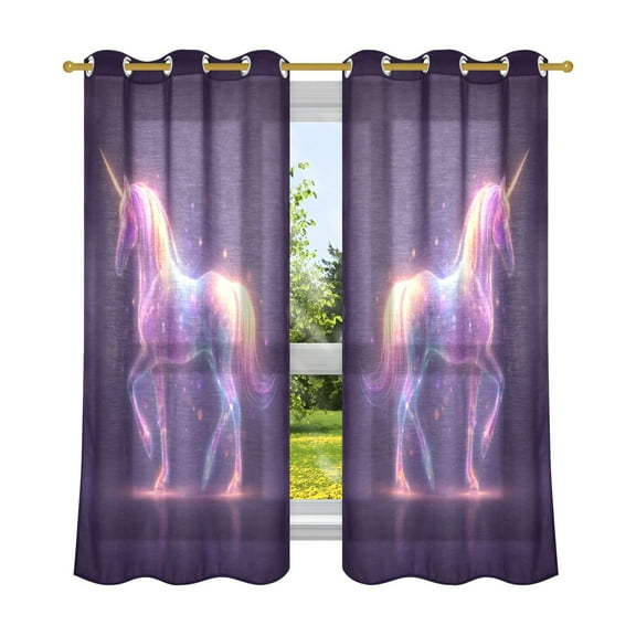 2 Panels Set Blackout Curtains Thermal Insulated Sun Protection Room Darkening Drapes for Bedroom Glowing Unicorn
