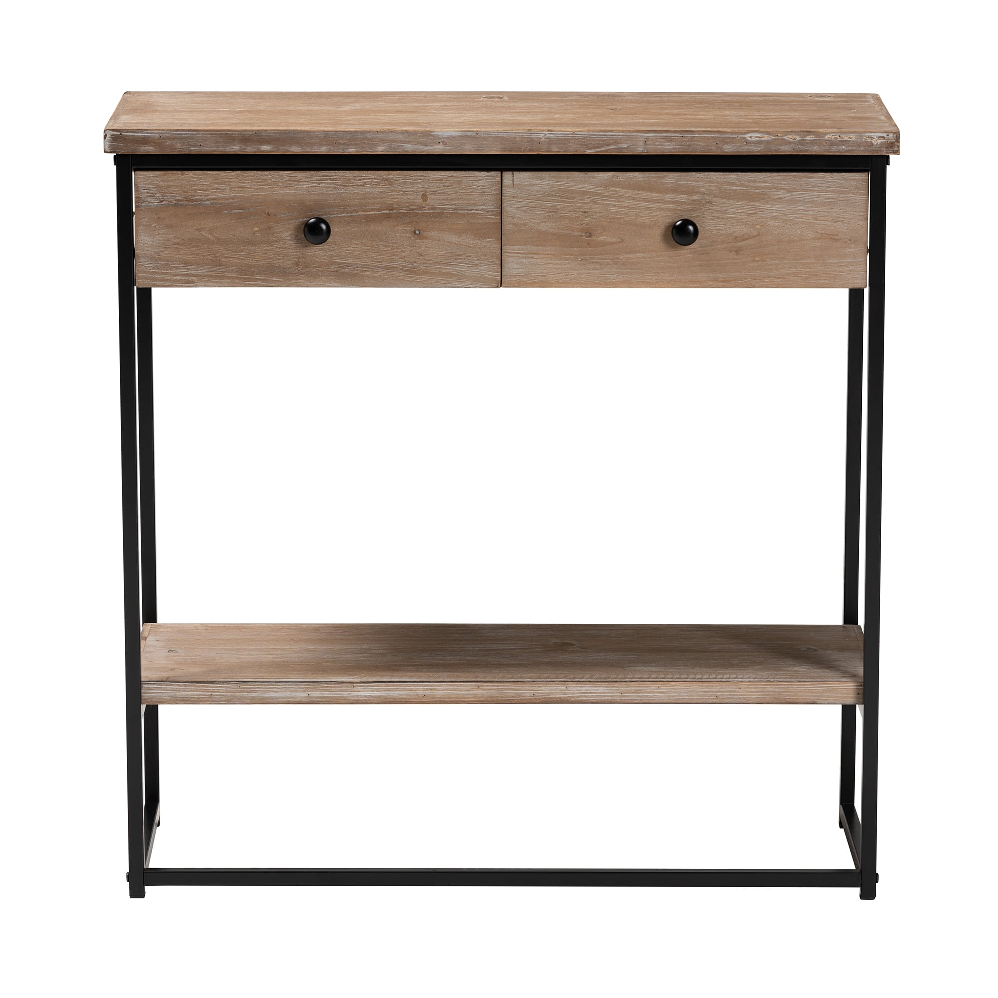 Baxton Studio Silas Modern Industrial Natural Brown Finished Wood and Black Metal 2-Drawer Console Table