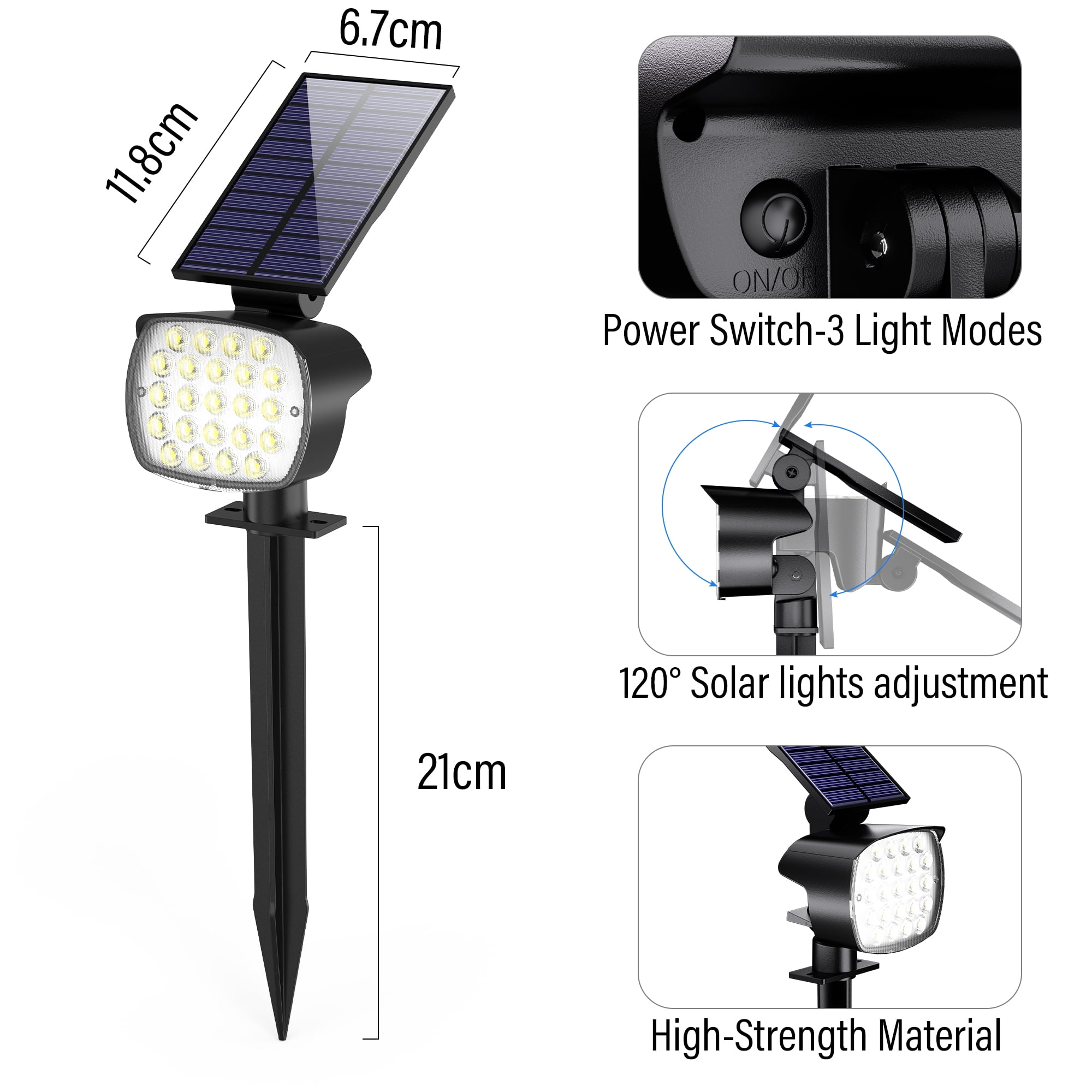 DAYBETTER Outdoor Solar Lights, 3 Modes Ground Spotlights for Garden Yard Landscape Path Lighting, Warm White