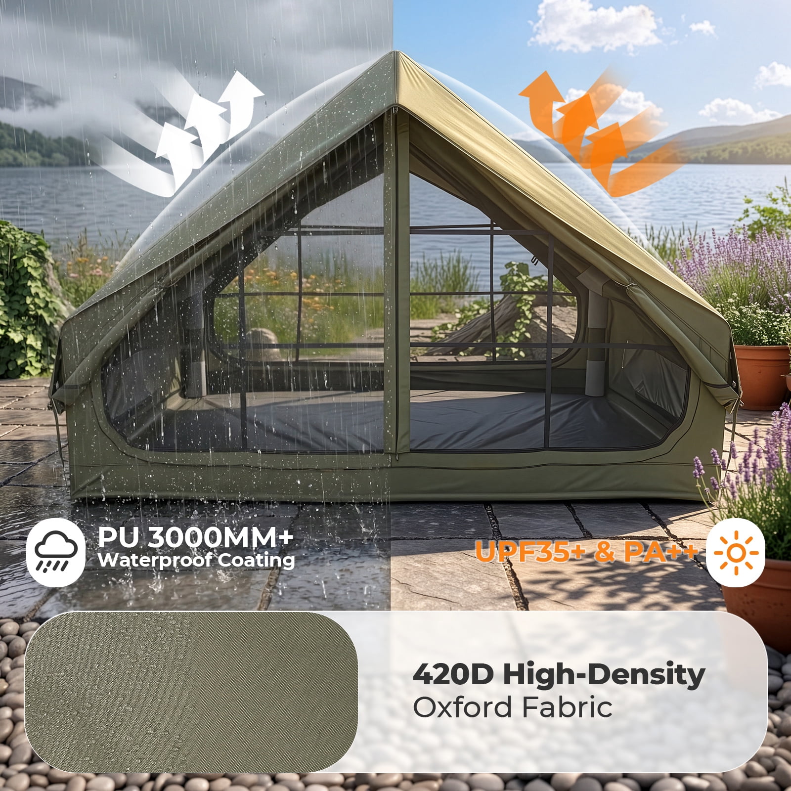 Ktaxon Inflatable Tent with Hand Pump for Camping, Easy Setup Air Glamping Tents, All-Weather Waterproof Blow up Camping Tent for Family, Green