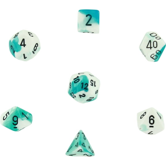 White and Teal Gemini Dice with Black Pips D6 12mm (1/2in) Pack of 36 Chessex