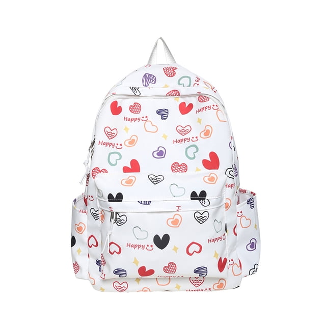Minnieouse Mochila ligera de poliéster para niña con protección para la columna vertebral resistente al desgaste Xiao Qing Qing a la moda Mochilas Amor blanco