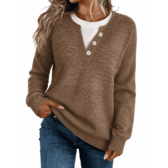 DOKOTOO Sweaters for Women Casual Crewneck Long Sleeve Layered Sweater Tops Lightweight Knit Pullover Shirt Soft Fall Winter Top S-2XL