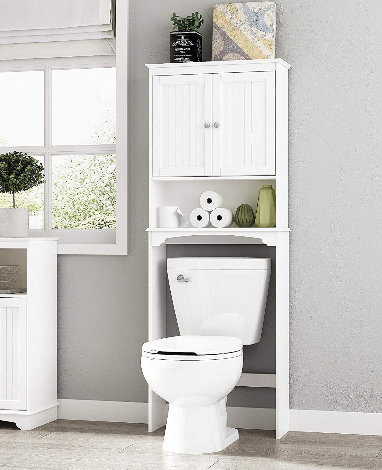 Zenna Home Over the Toilet Bathroom Storage Spacesaver with 2-Door Cabinet and 
