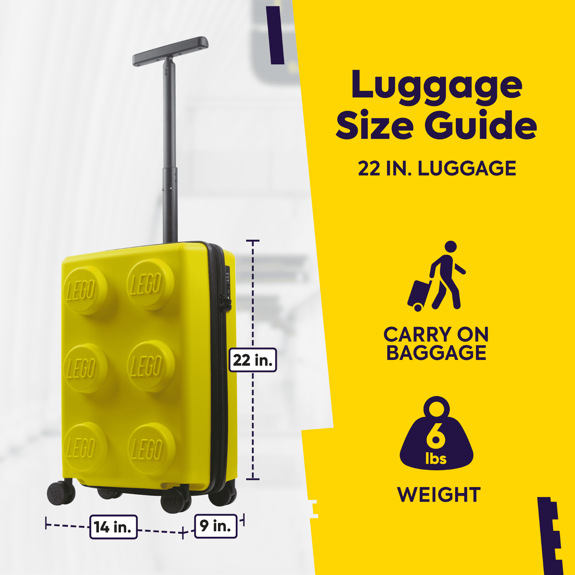 LEGO 22 Inch Rolling Luggage, Signature Trolley Expandable Hardshell Carry On Suitcase with Spinner Wheels, Yellow