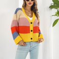 thumbnail image 2 of Teen Girl Sweater, V Neck Women Cardigan Crochet Contrast Colour  For Office ANGGREK Amarillo M, 2 of 6
