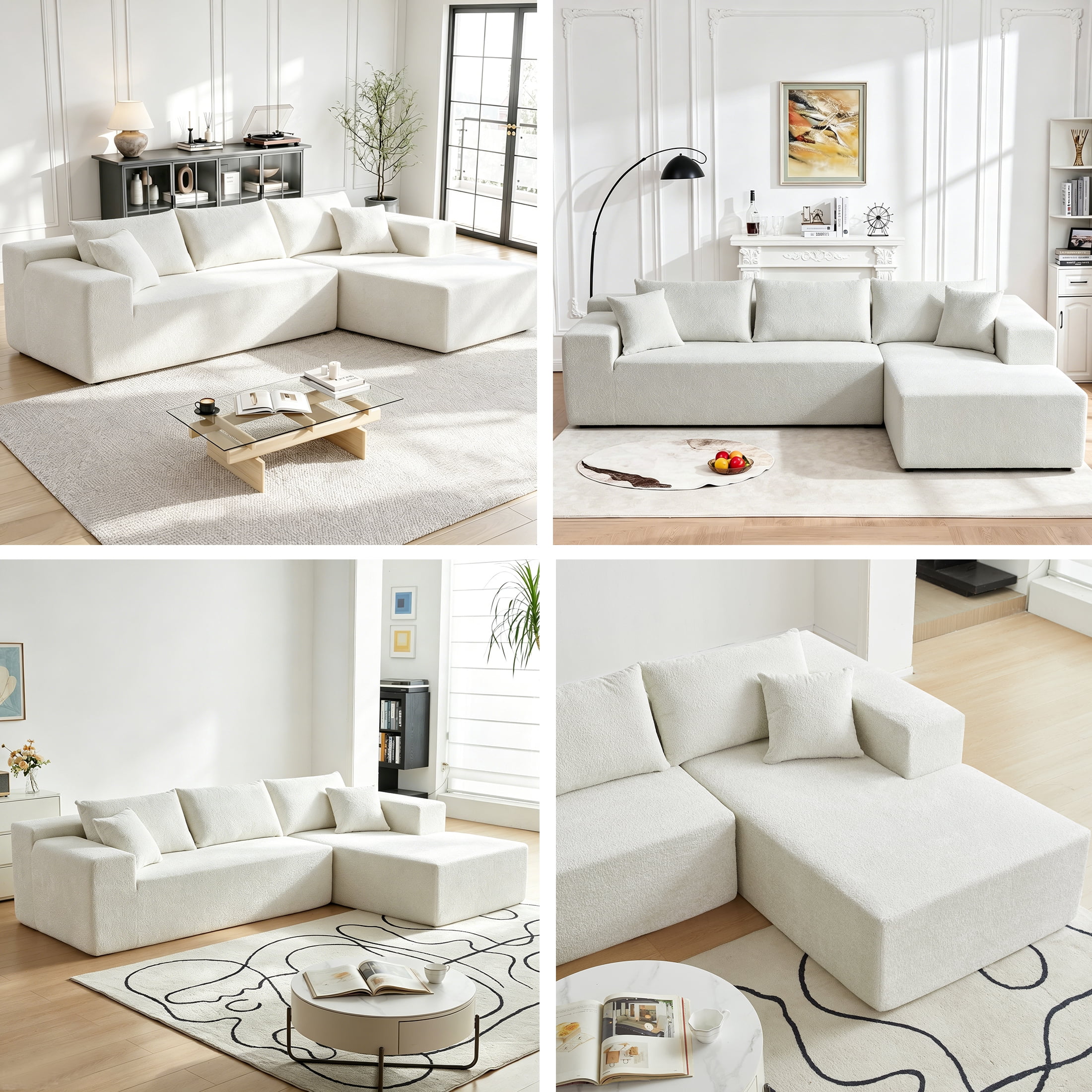Xiweot 103" Boneless Sectional Sofa for Living Room, Memory Foam Cloud Modular Sectional Couch with Deep Seat, No Assembly Velvet L Shaped Sofa with Right Facing Chaise, Beige