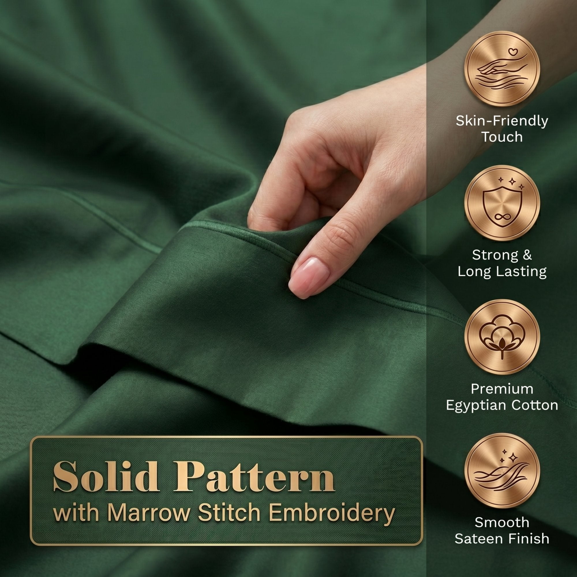 Superior 300 TC Egyptian Cotton Marrow Stitch Deep Pocket King Sheet Set, Hunter Green