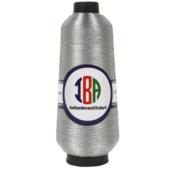 IBA Indianbeautifulart EmbroideryZari2 ply Thread For Sewing MachineLight GrayMetallicThread ForEmbroideryNeedle Work 5000M Spool