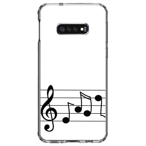 DistinctInk Clear Shockproof Hybrid Case for Samsung Galaxy S10e (5.8" Screen) - TPU Bumper, Acrylic Back, Tempered Glass Screen Protector - Treble Staff Music Notes