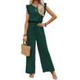thumbnail image 2 of Jumpsuits for Women 2025 Summer Ruffle Sleeves Square Neck Rompers Drawstring Overalls with Pockets Green L, 2 of 10