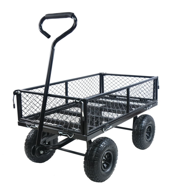 Metal Wagon Cart, Collapsible Metal Wagon with Movable Mesh Sides and  Wheels, Heavy Duty 350Lbs Capacity Garden Cart Utility Wagon with Handle  for