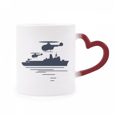 

Helicopter Ship Wave Military Heat Sensitive Mug Red Color Changing Stoneware Cup