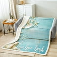 thumbnail image 2 of Starfish Seashell Blanket,Conch Sea Shell Throw Blanket for Camping Travel Coastal Animal Fleece Blanket Throw Size Retro Rustic Farmhouse Sherpa Blanket Teal Wooden Striped Plush Blanket, 2 of 6