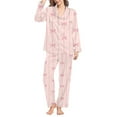 thumbnail image 4 of Pink Women Pajama Sets Women's Winter Spring Home Leisure Valentine's Day Bow Love Loose Imitation Color Ding Pajama Sleepy Pants Set, 4 of 4