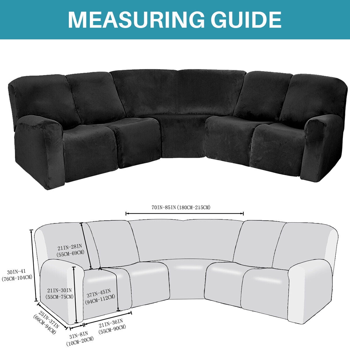 TOPCHANCES Velvet Recliner Sofa Covers, 5 Seat Corner Sofa Covers Stretch Furniture Protector Including 2 Arm Pieces, 4 Seat and Backrest Pieces and 1 Corner Piece, Black