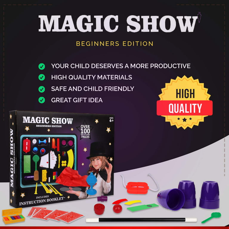 Playkidz Magic Show for Kids - Deluxe Set with Over 100 Tricks Made Simple,  Magician Pretend Play Set with Wand & More Magic Tricks - Easy to Learn  Instruction Manual - Best