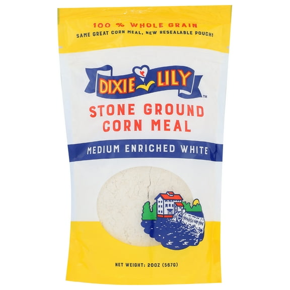 Pack of 6, Dixie Lily Stone Ground Medium Enriched White Corn Meal, 20 oz