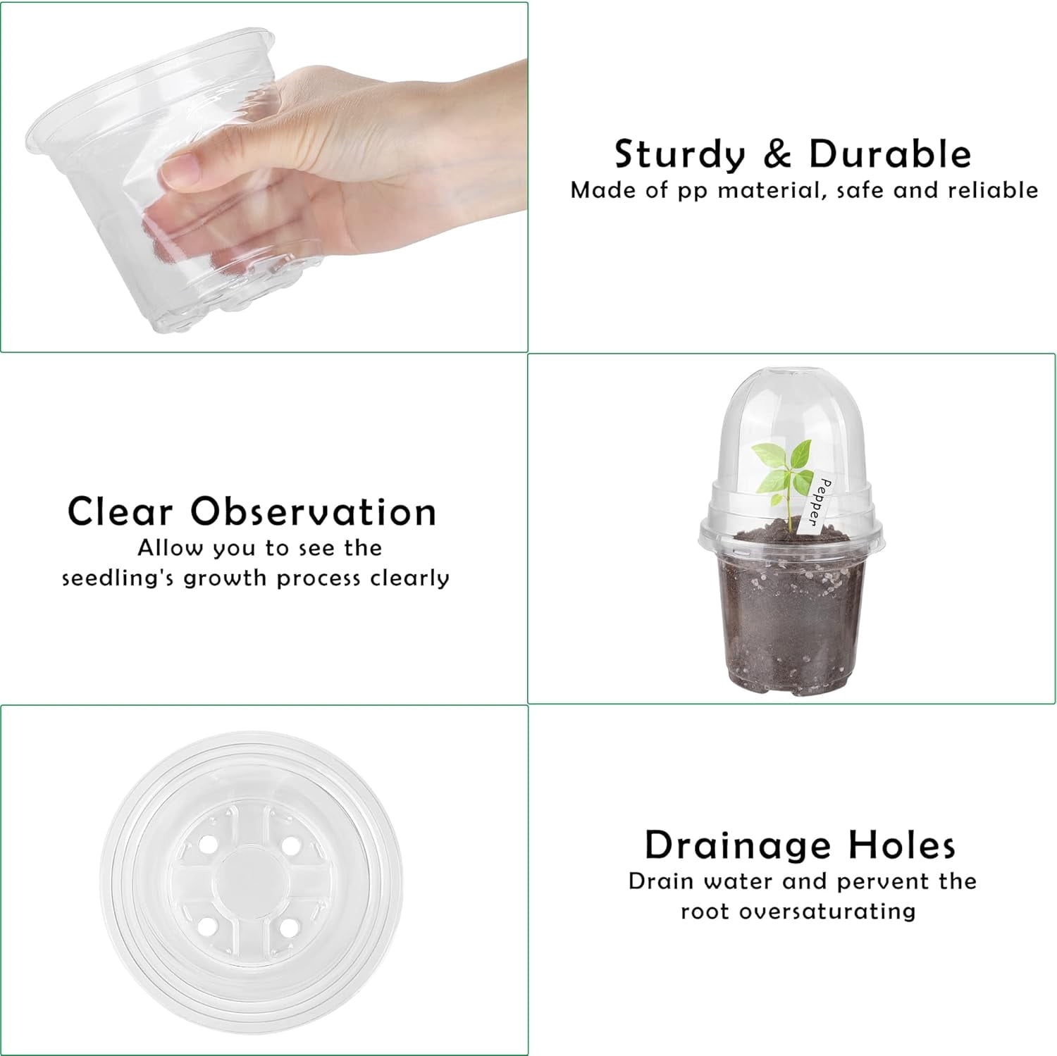 10 Packs 3.5 Inch Plant Nursery Pots with Humidity Dome Plastic Planters Gardening Flower Plant Pots Seed Starting Pots for Seedling Indoor Outdoor Garden