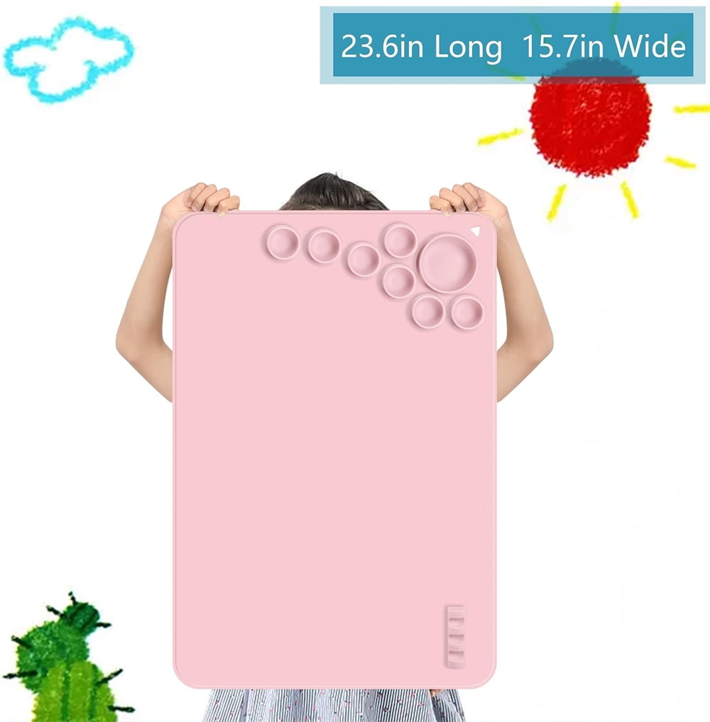NOGIS Silicone Painting Mat, Silicone Craft Mat for Resin Casting 24“x16” Non Stick Silicone Sheet with Cleaning Cut for Oil painting, Art, Clay and Play (Pink)