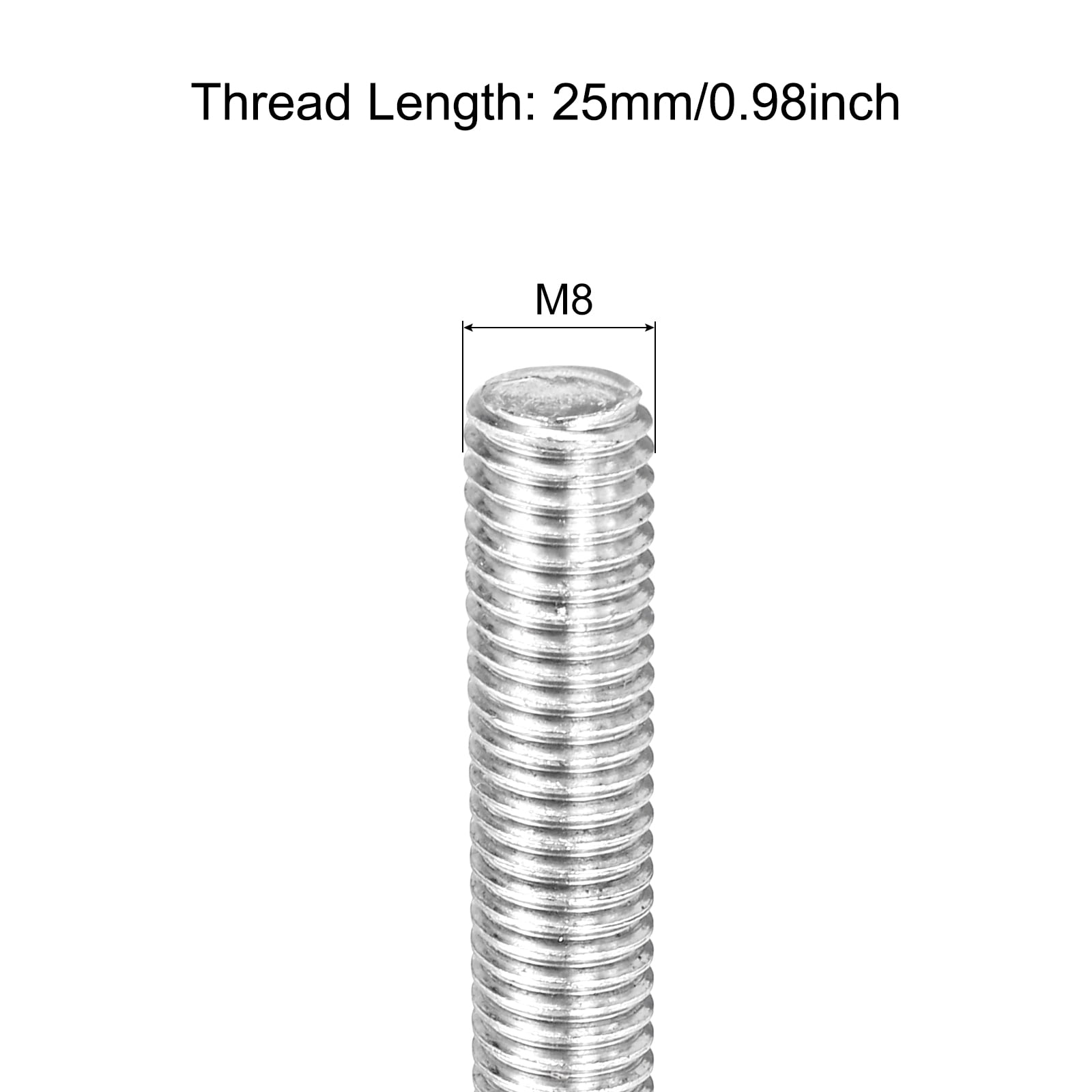30Pack Fully Threaded Rod M8 x 25mm 1.25mm Thread Pitch 304 Stainless Steel Right Hand Threaded Rods Bar Studs