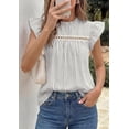 thumbnail image 3 of PRETTYGARDEN Striped Shirt Womens Summer Tops Spring Business Casual Work Dressy Crochet Lace Ruffle Cap Sleeve Blouse, 3 of 9