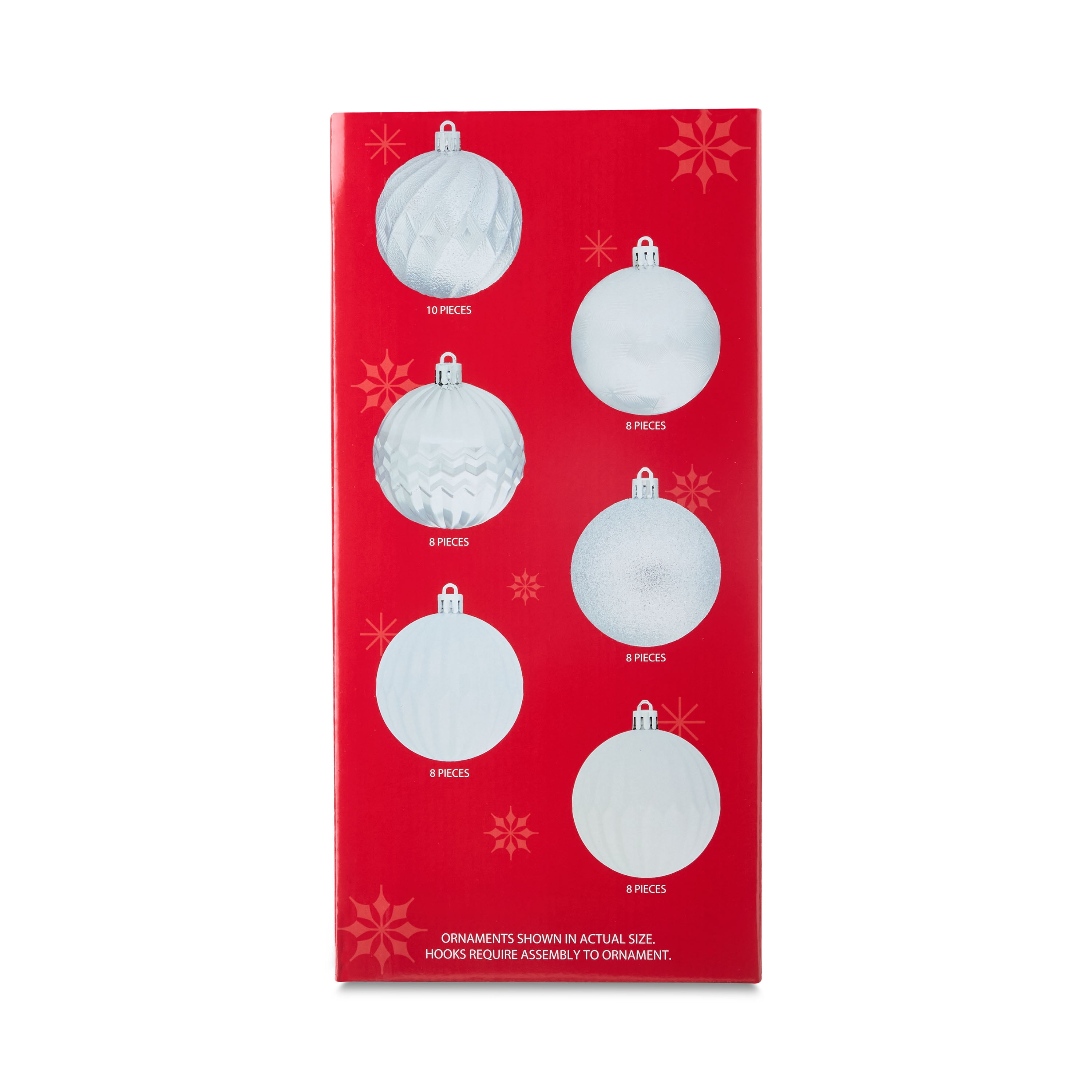 50-Count Silver and White Shatterproof Christmas Ornaments, by Holiday Time