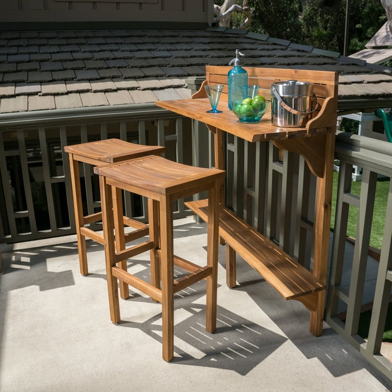 GDF Studio Pensacola Outdoor Acacia Wood 3 Piece Balcony Bar Set Natural Walmart