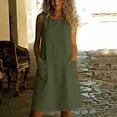 thumbnail image 4 of ZQUUVOU Women's Summer Linen Dress Sleeveless Round Neck Loose Fit Sundress with Pocket Casual Summer Vacation Outfits Green, 4 of 6
