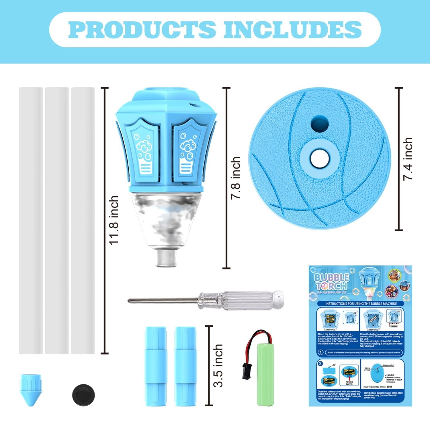 Blue Automatic Standing Bubble Maker Machine, Height Adjustable Up to 47 Inches Outdoor Battery Bubble Machine with Light and Music for Birthday Party Gifts