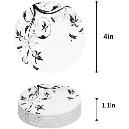 

KXMDXA Dragonfly Set of 4 Round Coaster for Drinks Absorbent Ceramic Stone Coasters Cup Mat with Cork Base for Home Kitchen Room Coffee Table Bar Decor