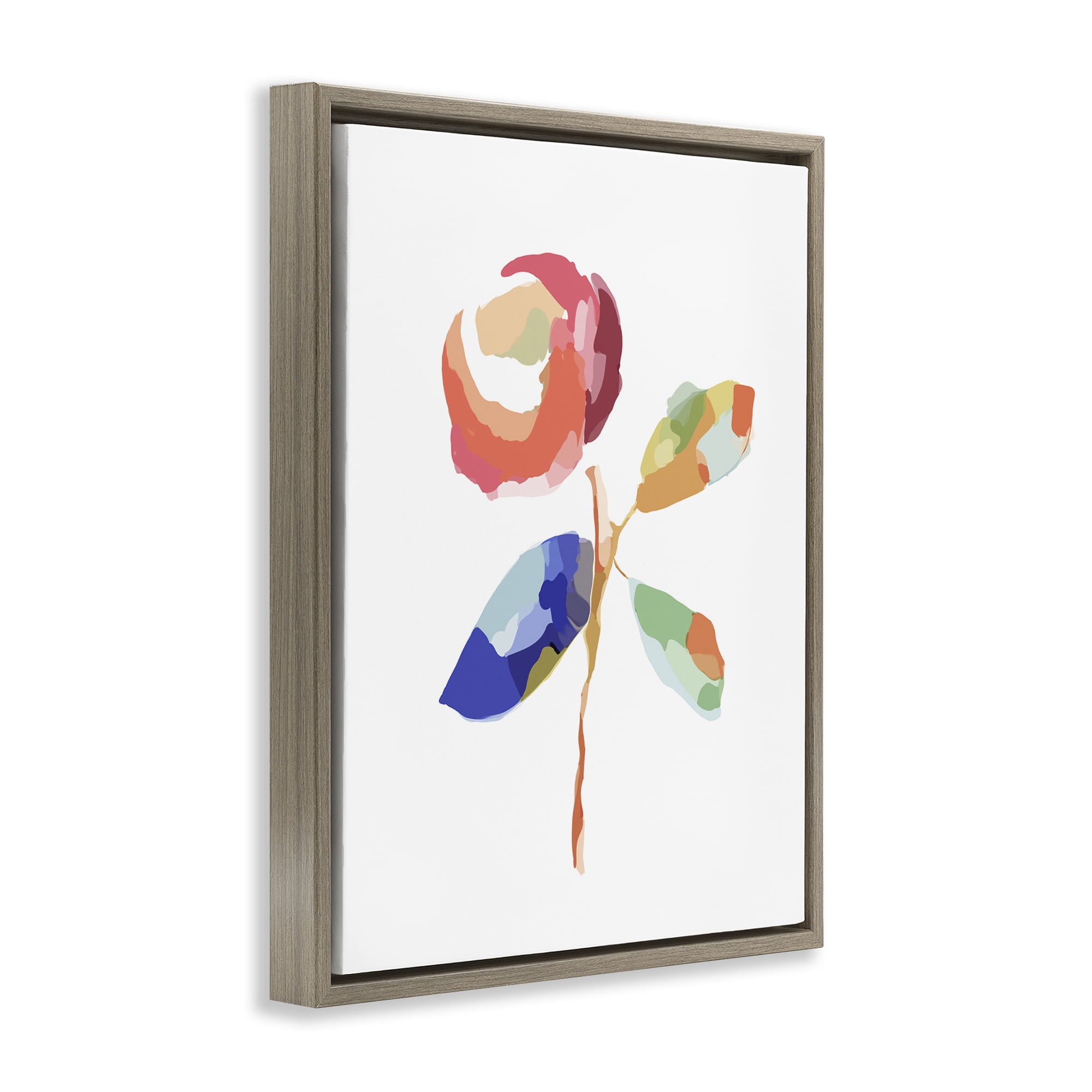 Stupell Industries Mosaic Floral Bloom Plants & Flowers Painting Brown Floater Framed Canvas Art Print Wall Art, 17 x 21