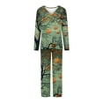 thumbnail image 5 of Yufatyle Halloween Pajamas Women's Long Sleeve Sleepwear Soft Pullover Loungewear Pjs 2 Piece Lounge Set Pumpkin Print Nightwear S, 5 of 5