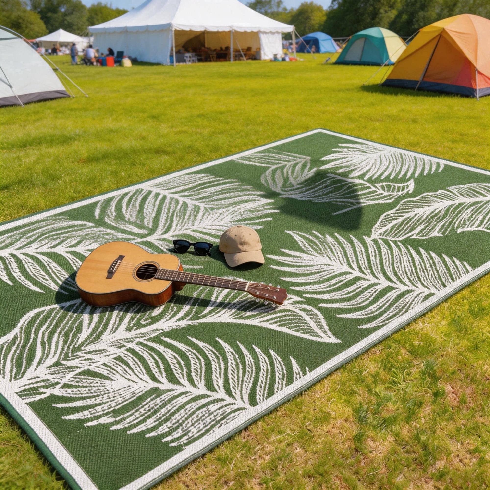 PASAMIC 8x10 ft Outdoor Rug Waterproof Reversible Plastic Straw Patio Mat for RV Deck Balcony Backyard Green Leaf